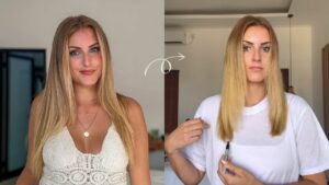 Cheveux longs abîmés à Bali avant et après coupe et routine réparatrice